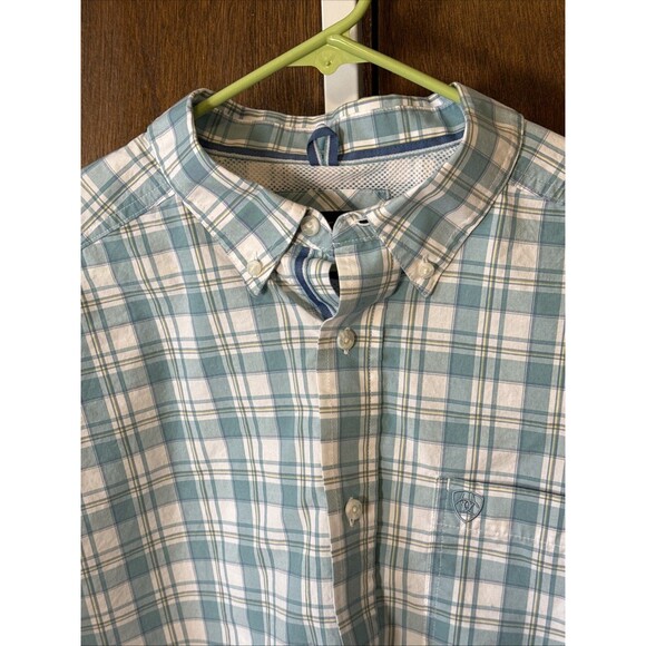 Ariat PRO Series button Front men's XL Shirt Plaid Blue White long sleeve Logo - Picture 2 of 8